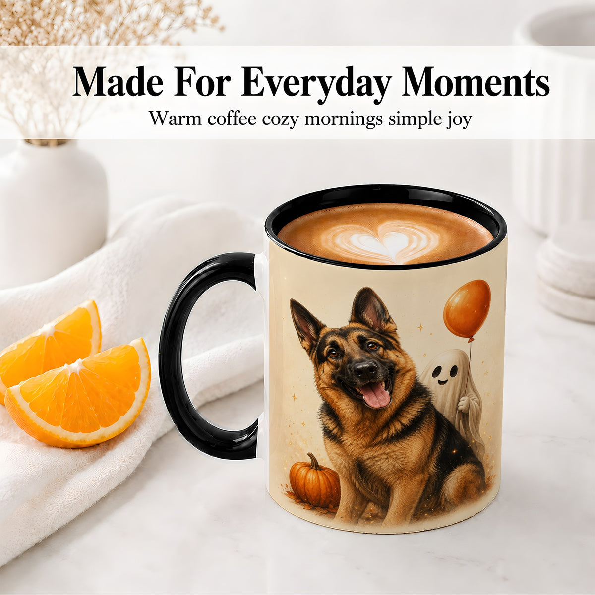 #pl[11oz|Black] German Shepherd Halloween Accent Mug, Ceramic Mug with Ghost Artwork