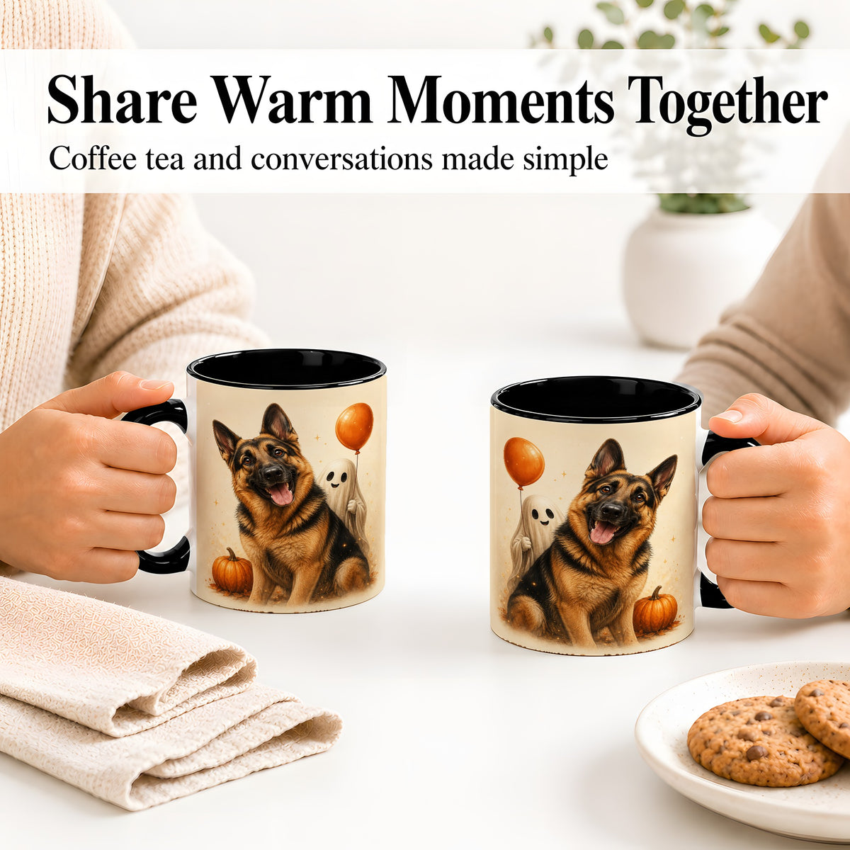 #pl[11oz|Black] German Shepherd Halloween Accent Mug, Ceramic Mug with Ghost Artwork