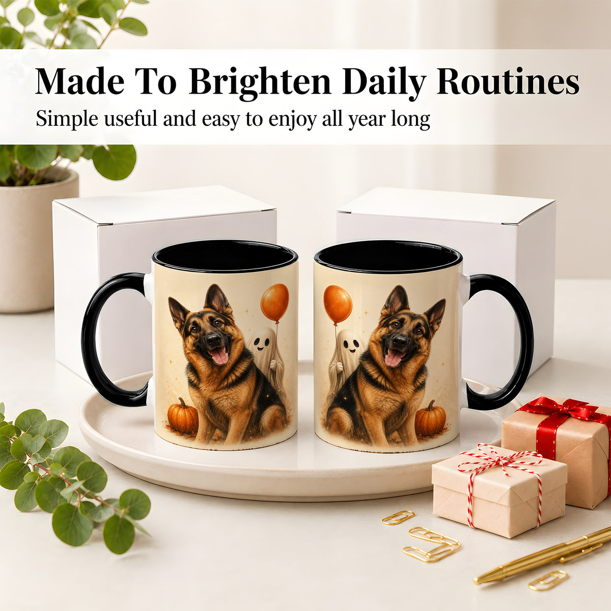 #pl[11oz|Black] German Shepherd Halloween Accent Mug, Ceramic Mug with Ghost Artwork