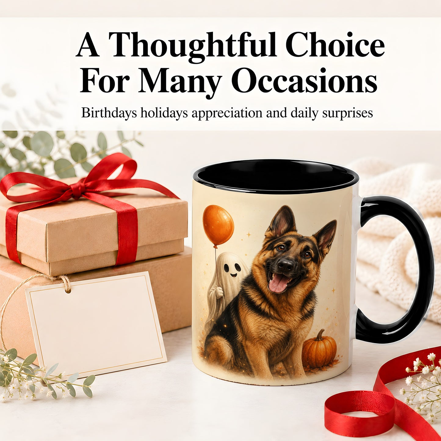 #pl[11oz|Black] German Shepherd Halloween Accent Mug, Ceramic Mug with Ghost Artwork