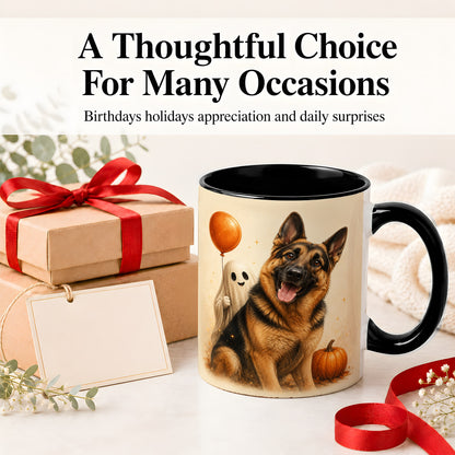 #pl[11oz|Black] German Shepherd Halloween Accent Mug, Ceramic Mug with Ghost Artwork