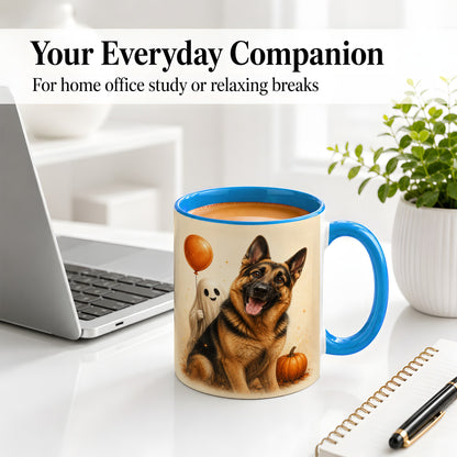 #pl[11oz|Blue] German Shepherd Halloween Accent Mug, Ceramic Mug with Ghost Artwork