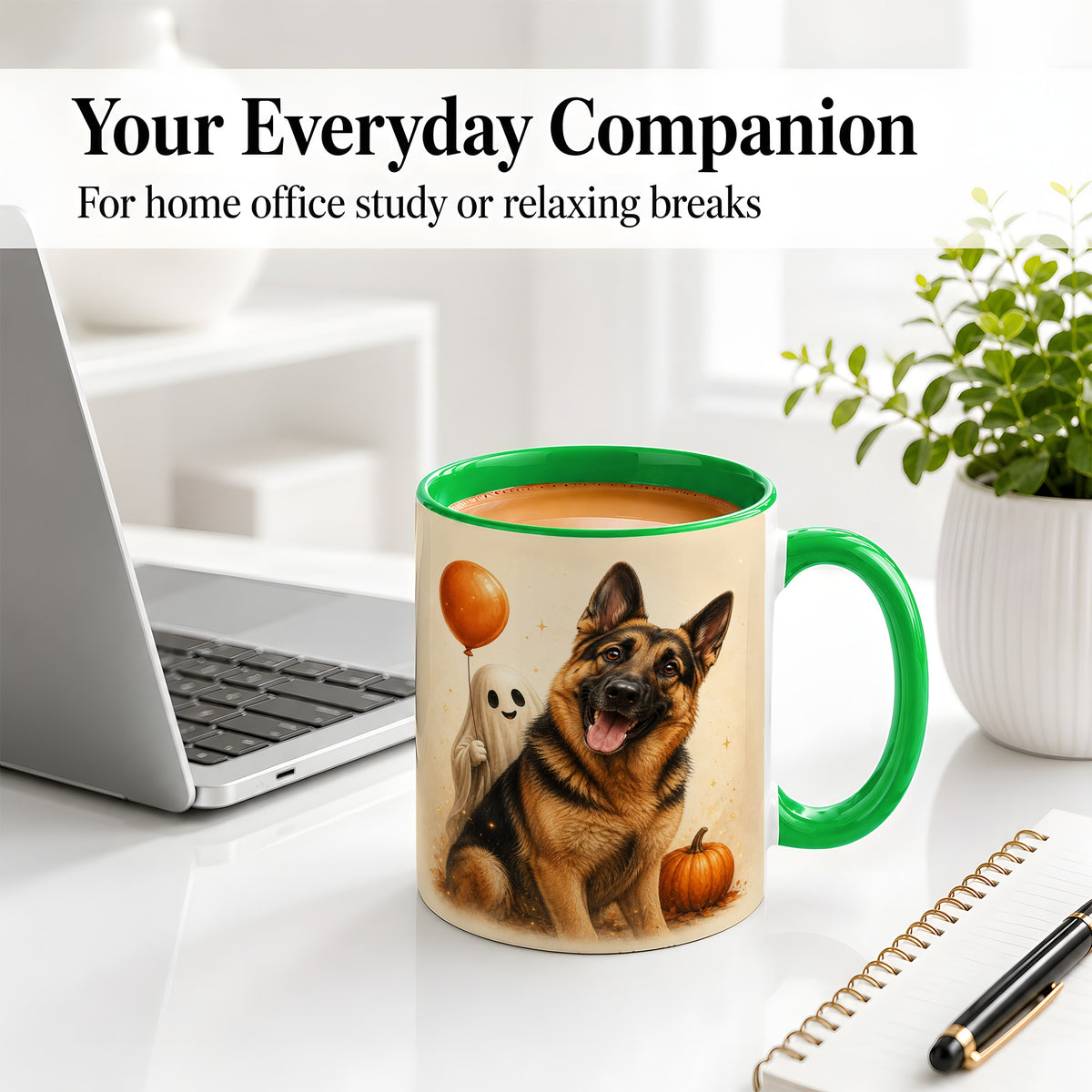 #pl[11oz|Green] German Shepherd Halloween Accent Mug, Ceramic Mug with Ghost Artwork