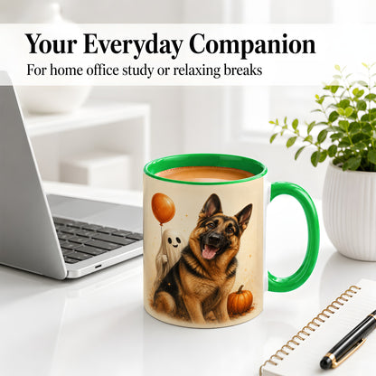 #pl[11oz|Green] German Shepherd Halloween Accent Mug, Ceramic Mug with Ghost Artwork