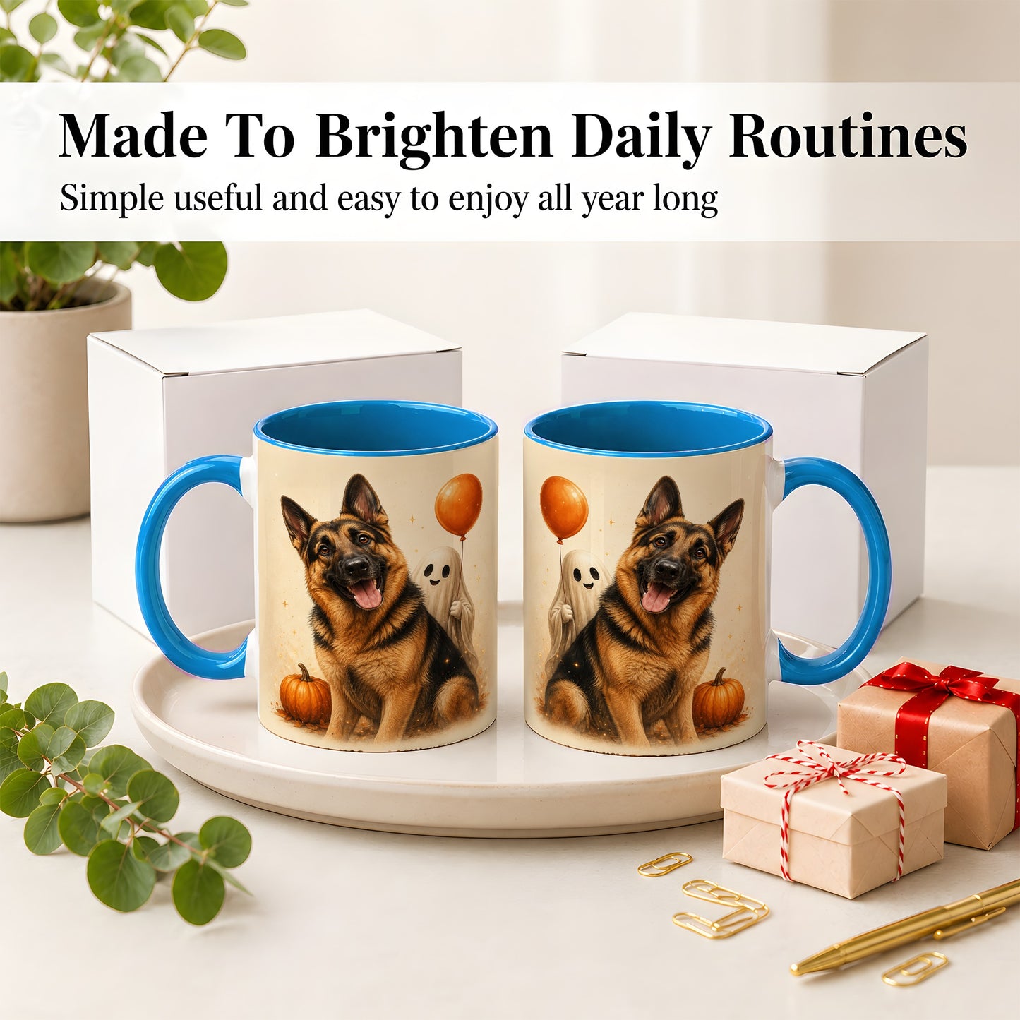 #pl[11oz|Blue] German Shepherd Halloween Accent Mug, Ceramic Mug with Ghost Artwork