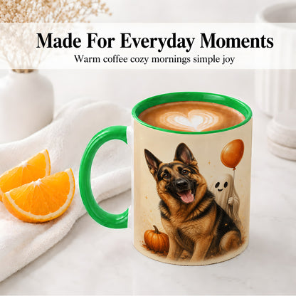#pl[11oz|Green] German Shepherd Halloween Accent Mug, Ceramic Mug with Ghost Artwork