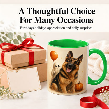 #pl[11oz|Green] German Shepherd Halloween Accent Mug, Ceramic Mug with Ghost Artwork