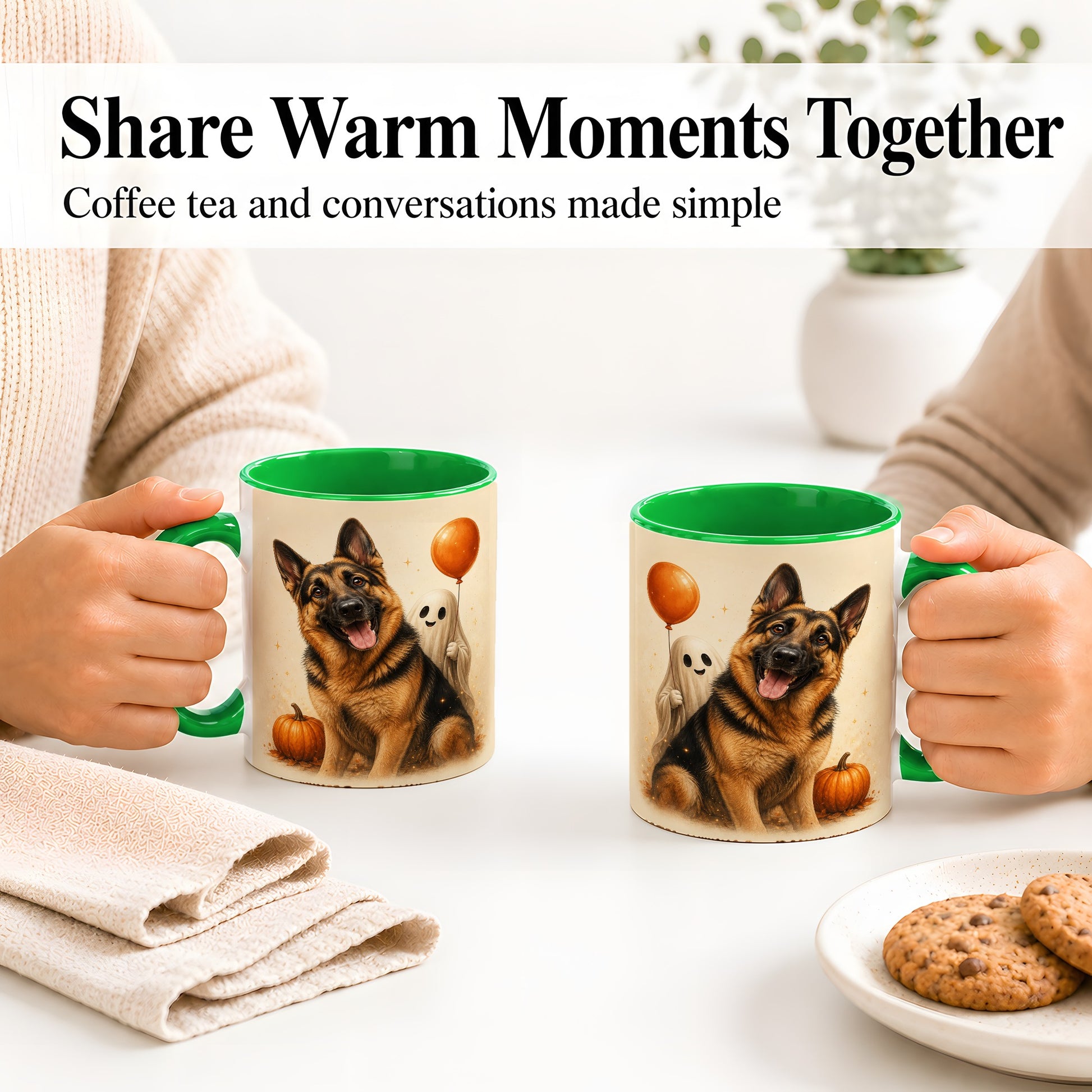 #pl[11oz|Green] German Shepherd Halloween Accent Mug, Ceramic Mug with Ghost Artwork
