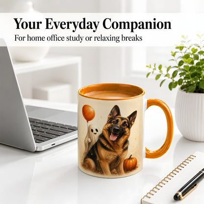 #pl[11oz|Orange] German Shepherd Halloween Accent Mug, Ceramic Mug with Ghost Artwork