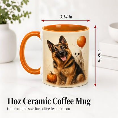 #pl[11oz|Orange] German Shepherd Halloween Accent Mug, Ceramic Mug with Ghost Artwork