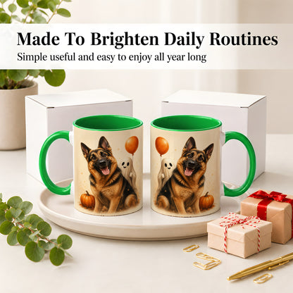 #pl[11oz|Green] German Shepherd Halloween Accent Mug, Ceramic Mug with Ghost Artwork