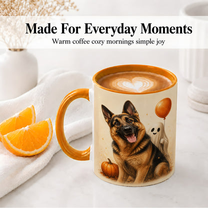 #pl[11oz|Orange] German Shepherd Halloween Accent Mug, Ceramic Mug with Ghost Artwork