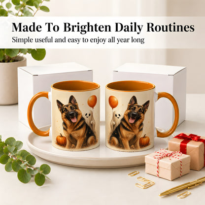 #pl[11oz|Orange] German Shepherd Halloween Accent Mug, Ceramic Mug with Ghost Artwork