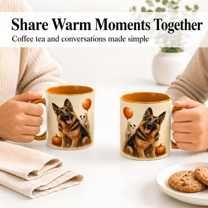 #pl[11oz|Orange] German Shepherd Halloween Accent Mug, Ceramic Mug with Ghost Artwork