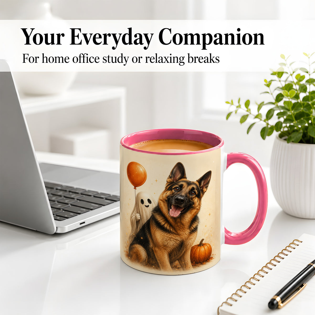 #pl[11oz|Pink] German Shepherd Halloween Accent Mug, Ceramic Mug with Ghost Artwork