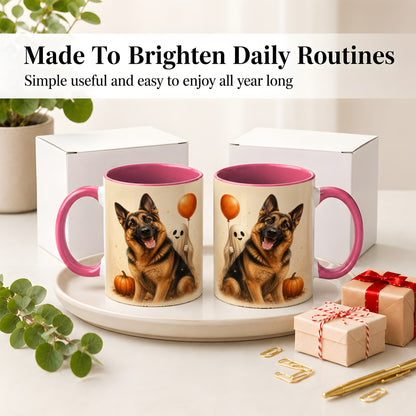 #pl[11oz|Pink] German Shepherd Halloween Accent Mug, Ceramic Mug with Ghost Artwork