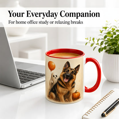 #pl[11oz|Red] German Shepherd Halloween Accent Mug, Ceramic Mug with Ghost Artwork