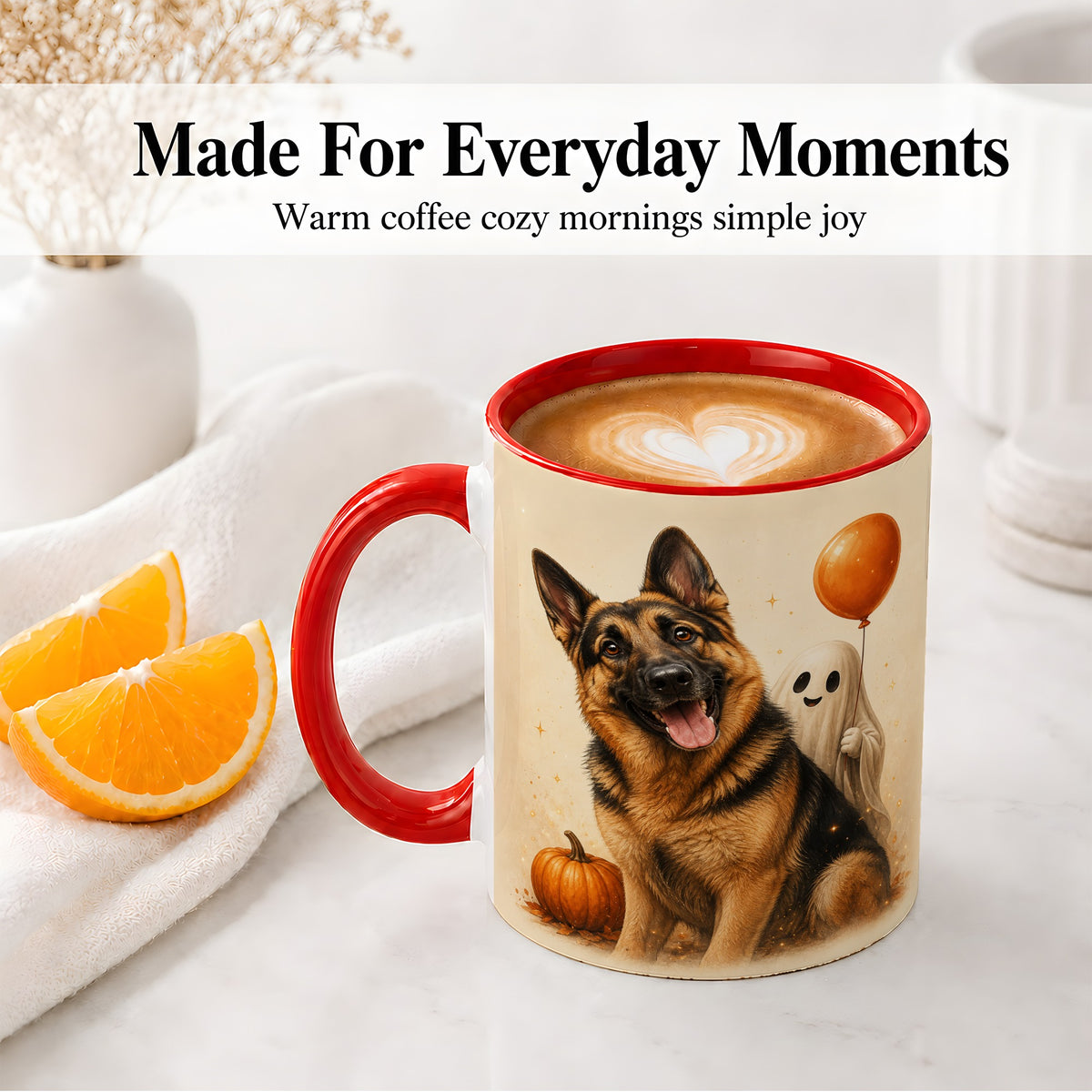 #pl[11oz|Red] German Shepherd Halloween Accent Mug, Ceramic Mug with Ghost Artwork
