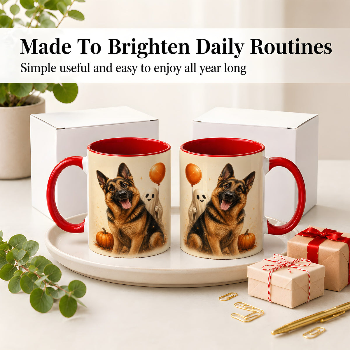 #pl[11oz|Red] German Shepherd Halloween Accent Mug, Ceramic Mug with Ghost Artwork