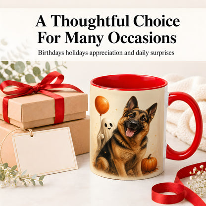 #pl[11oz|Red] German Shepherd Halloween Accent Mug, Ceramic Mug with Ghost Artwork