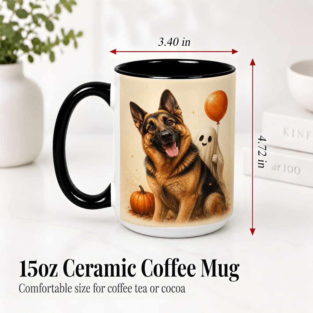 #pl[15oz|Black] German Shepherd Halloween Accent Mug, Ceramic Mug with Ghost Artwork