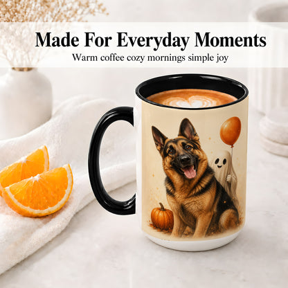 #pl[15oz|Black] German Shepherd Halloween Accent Mug, Ceramic Mug with Ghost Artwork