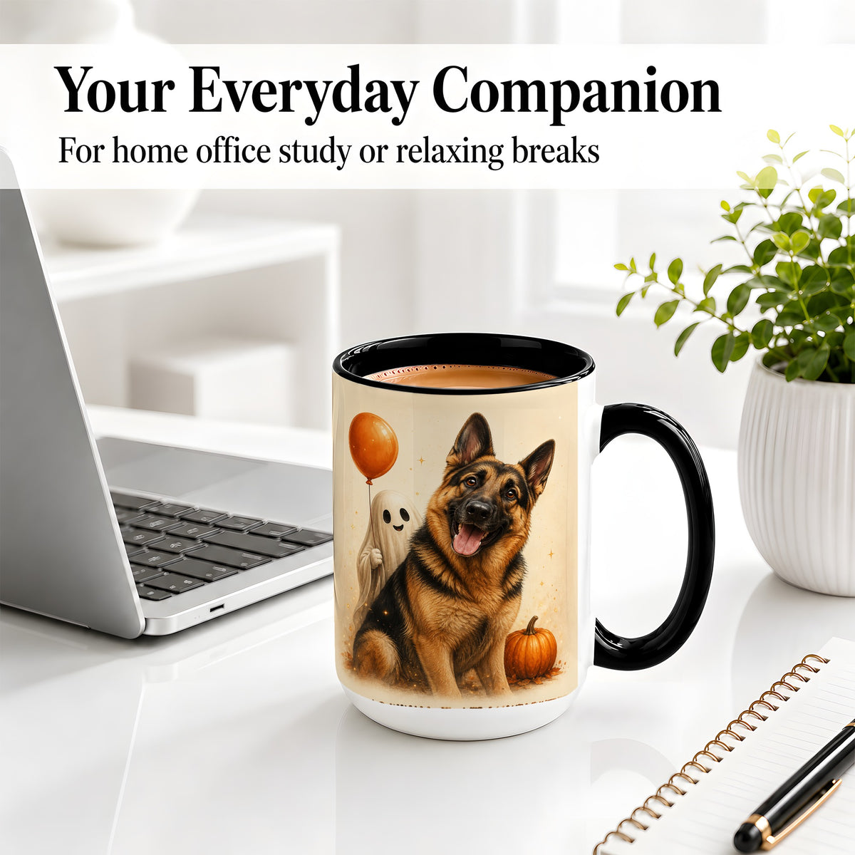 #pl[15oz|Black] German Shepherd Halloween Accent Mug, Ceramic Mug with Ghost Artwork