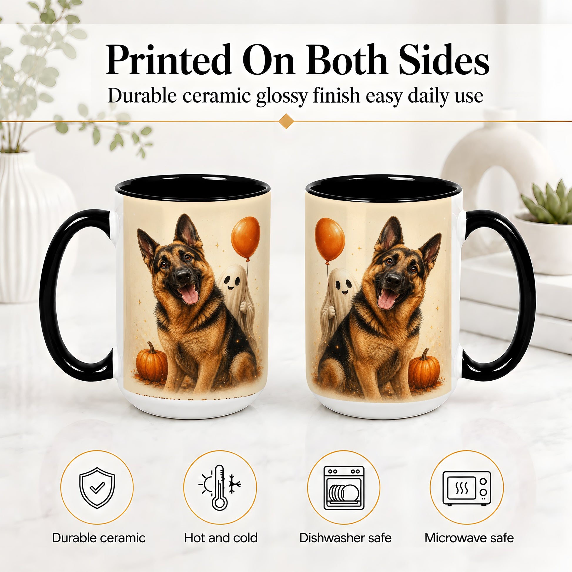 #pl[15oz|Black] German Shepherd Halloween Accent Mug, Ceramic Mug with Ghost Artwork