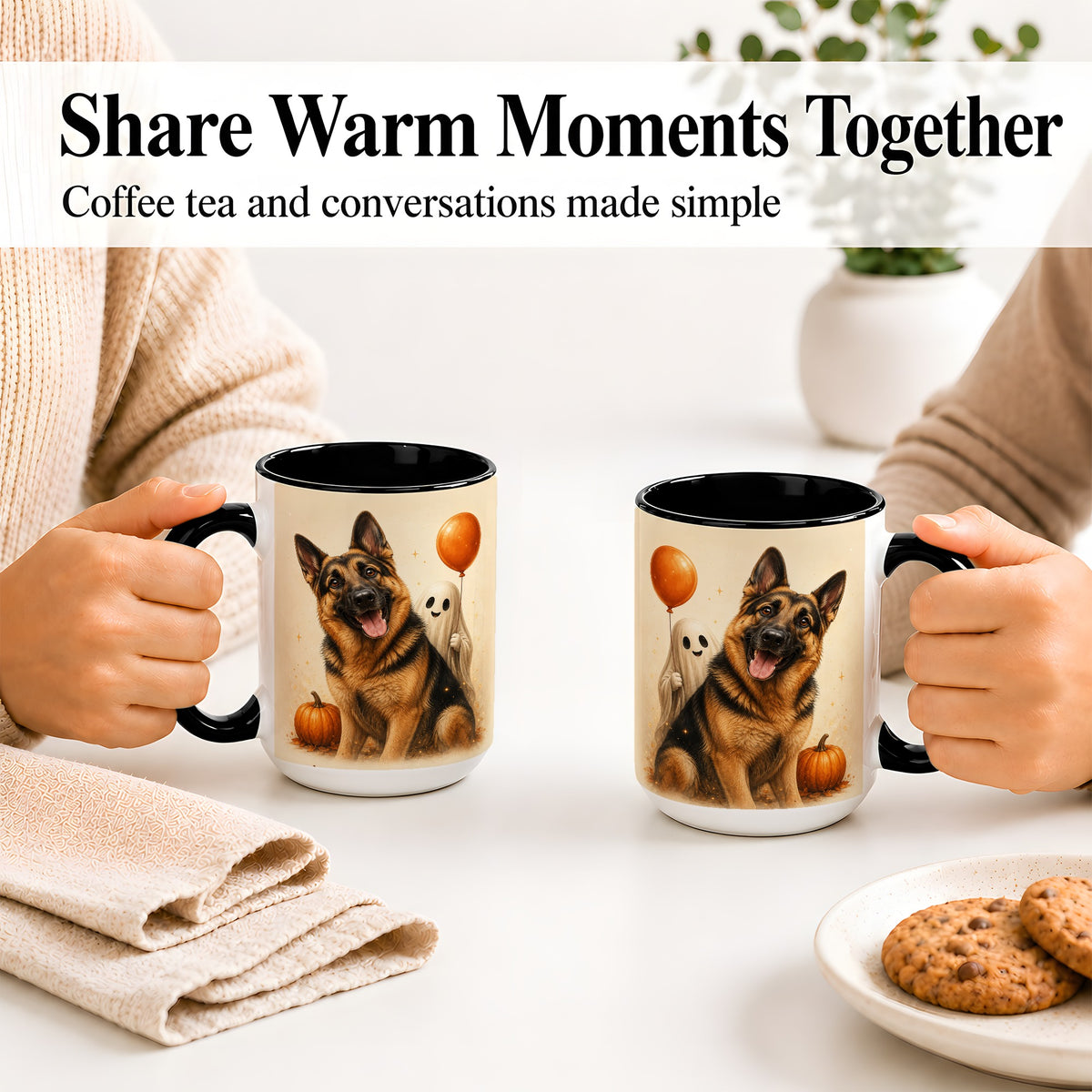 #pl[15oz|Black] German Shepherd Halloween Accent Mug, Ceramic Mug with Ghost Artwork