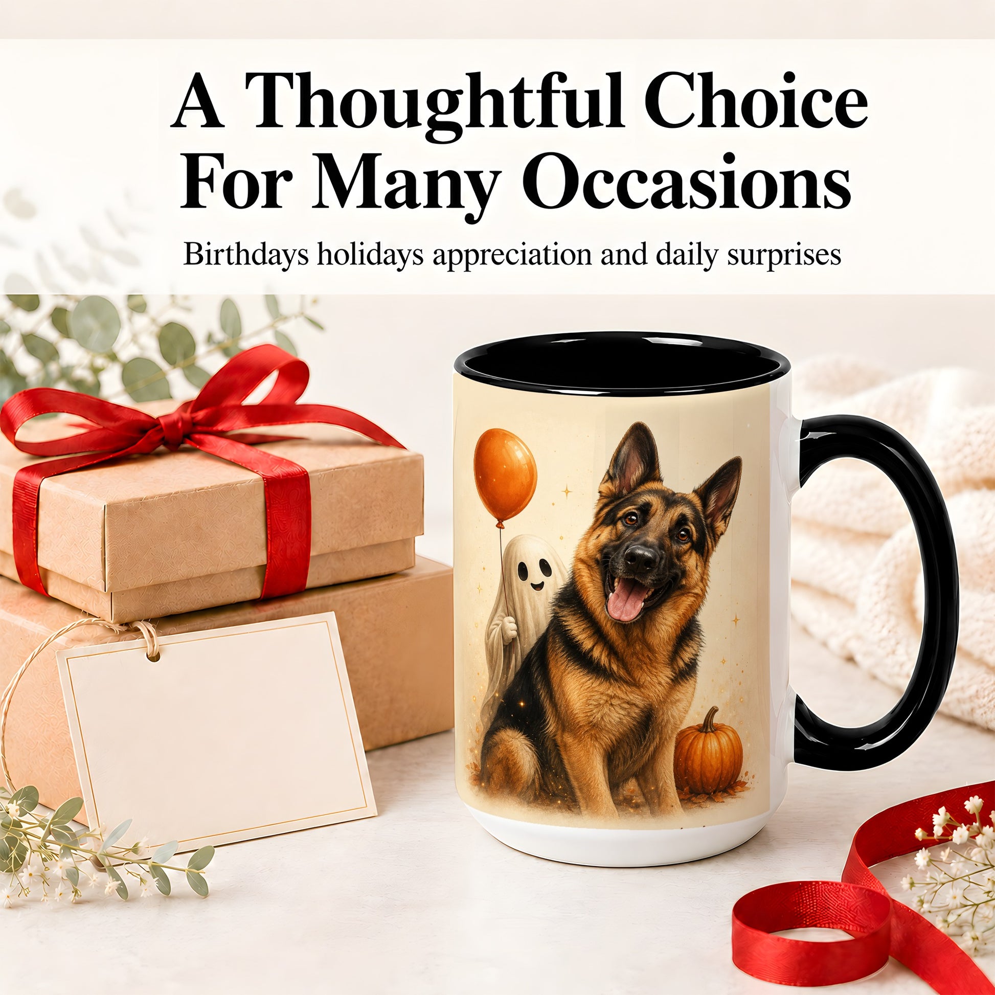 #pl[15oz|Black] German Shepherd Halloween Accent Mug, Ceramic Mug with Ghost Artwork