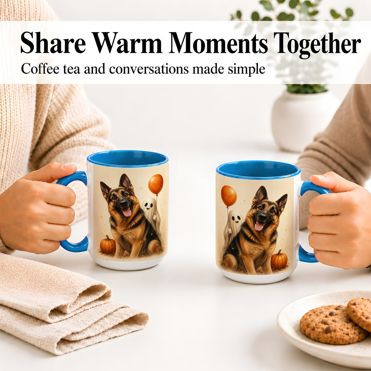 #pl[15oz|Blue] German Shepherd Halloween Accent Mug, Ceramic Mug with Ghost Artwork