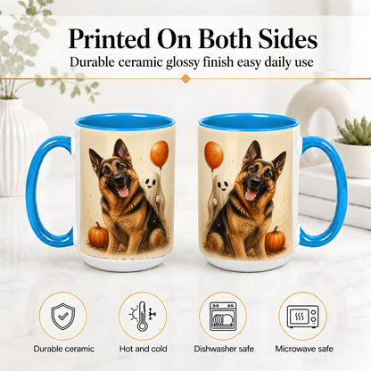 #pl[15oz|Blue] German Shepherd Halloween Accent Mug, Ceramic Mug with Ghost Artwork