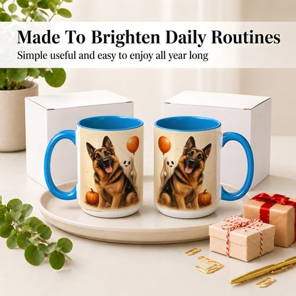 #pl[15oz|Blue] German Shepherd Halloween Accent Mug, Ceramic Mug with Ghost Artwork