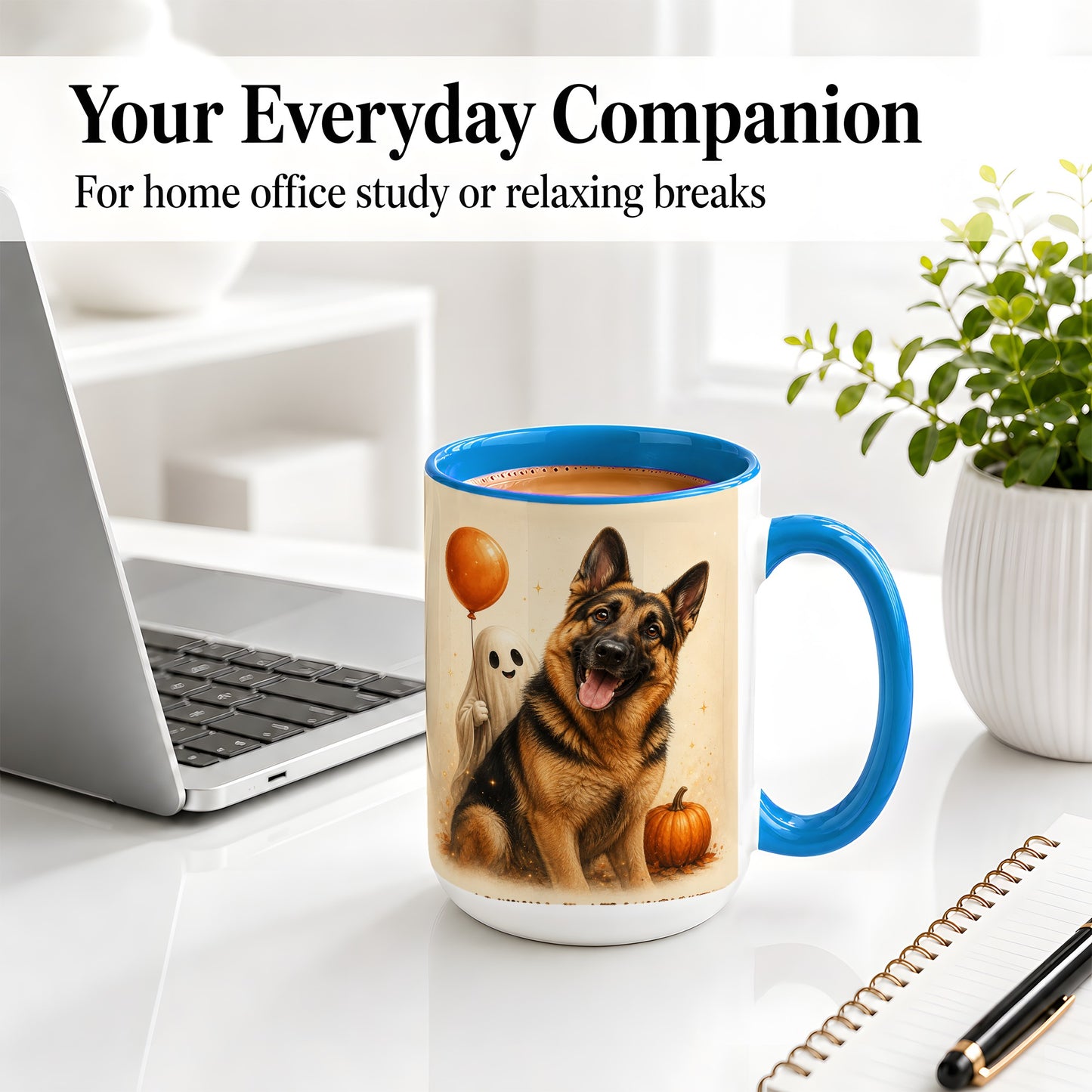 #pl[15oz|Blue] German Shepherd Halloween Accent Mug, Ceramic Mug with Ghost Artwork