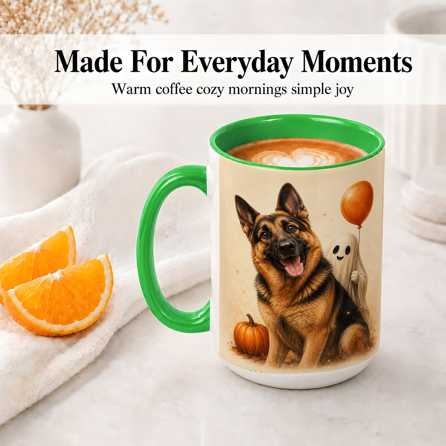 #pl[15oz|Green] German Shepherd Halloween Accent Mug, Ceramic Mug with Ghost Artwork