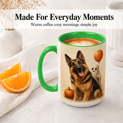#pl[15oz|Green] German Shepherd Halloween Accent Mug, Ceramic Mug with Ghost Artwork