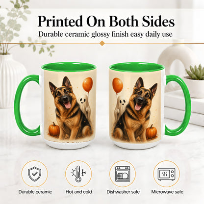 #pl[15oz|Green] German Shepherd Halloween Accent Mug, Ceramic Mug with Ghost Artwork