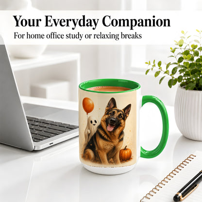 #pl[15oz|Green] German Shepherd Halloween Accent Mug, Ceramic Mug with Ghost Artwork