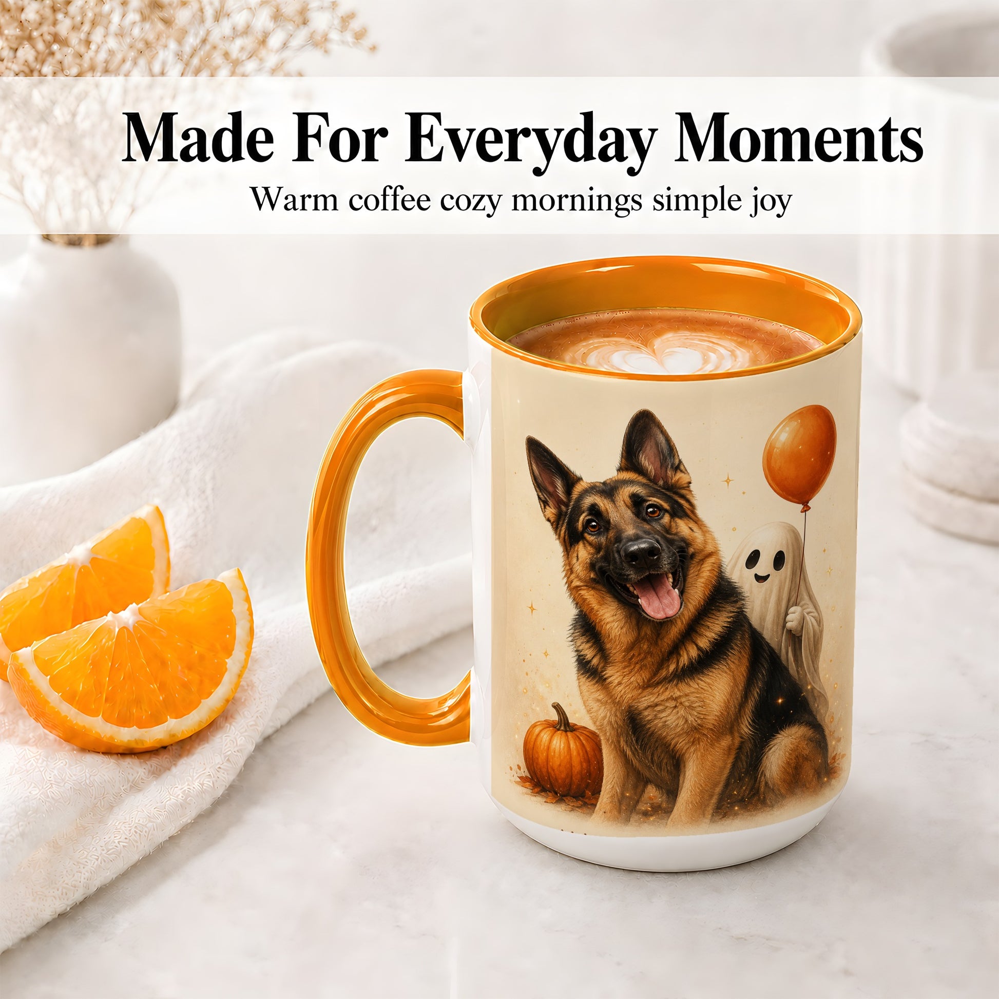 #pl[15oz|Orange] German Shepherd Halloween Accent Mug, Ceramic Mug with Ghost Artwork