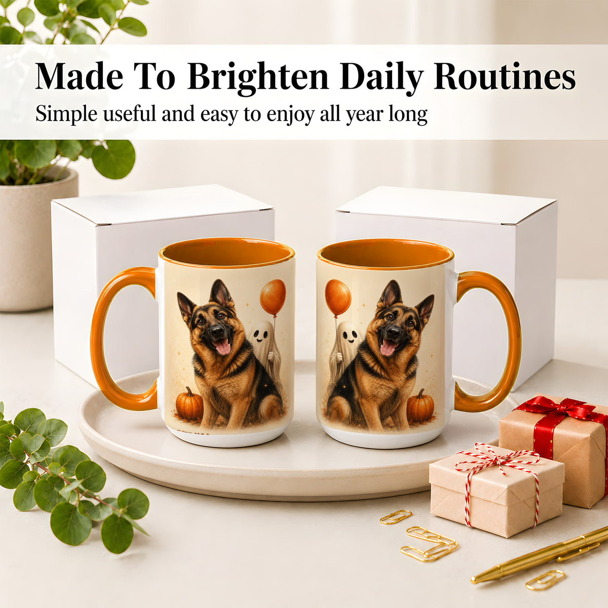 #pl[15oz|Orange] German Shepherd Halloween Accent Mug, Ceramic Mug with Ghost Artwork