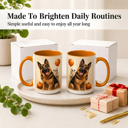 #pl[15oz|Orange] German Shepherd Halloween Accent Mug, Ceramic Mug with Ghost Artwork