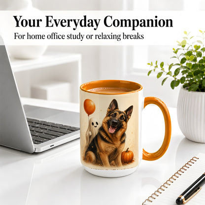 #pl[15oz|Orange] German Shepherd Halloween Accent Mug, Ceramic Mug with Ghost Artwork