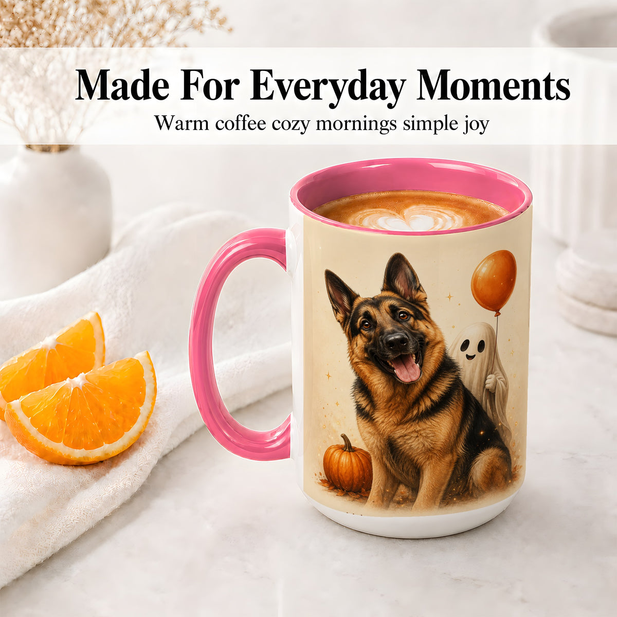 #pl[15oz|Pink] German Shepherd Halloween Accent Mug, Ceramic Mug with Ghost Artwork