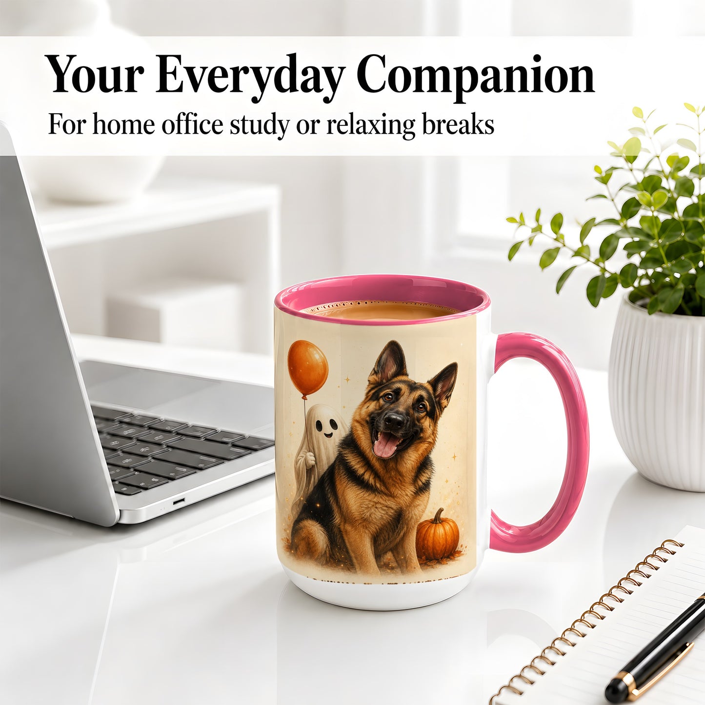 #pl[15oz|Pink] German Shepherd Halloween Accent Mug, Ceramic Mug with Ghost Artwork