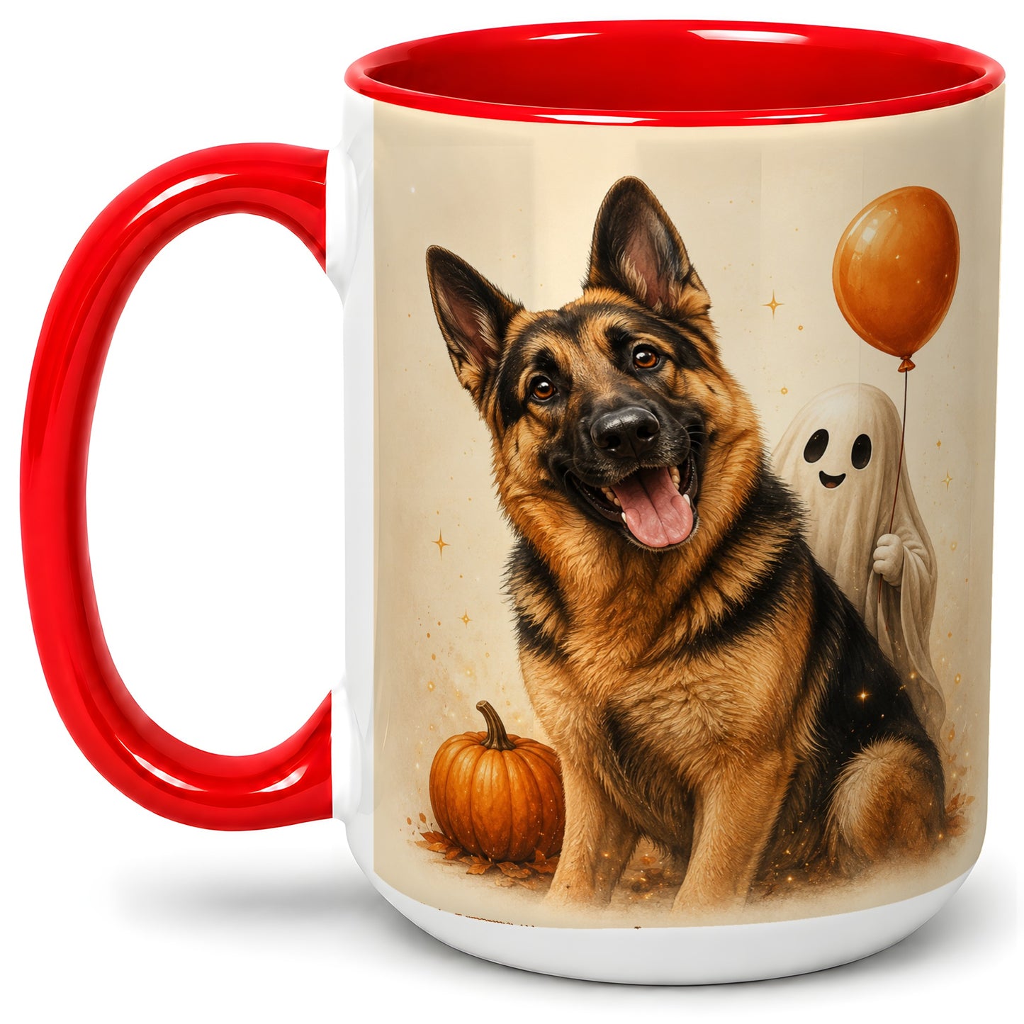 #pl[15oz|Red] German Shepherd Halloween Accent Mug, Ceramic Mug with Ghost Artwork