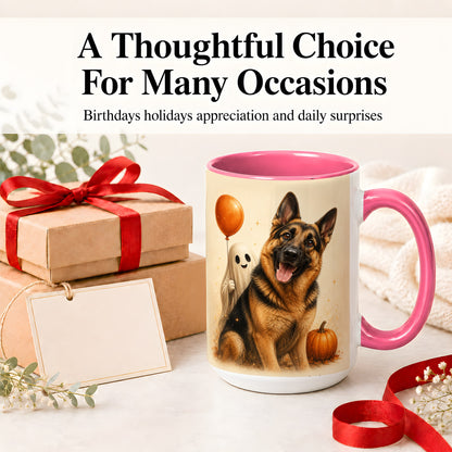 #pl[15oz|Pink] German Shepherd Halloween Accent Mug, Ceramic Mug with Ghost Artwork