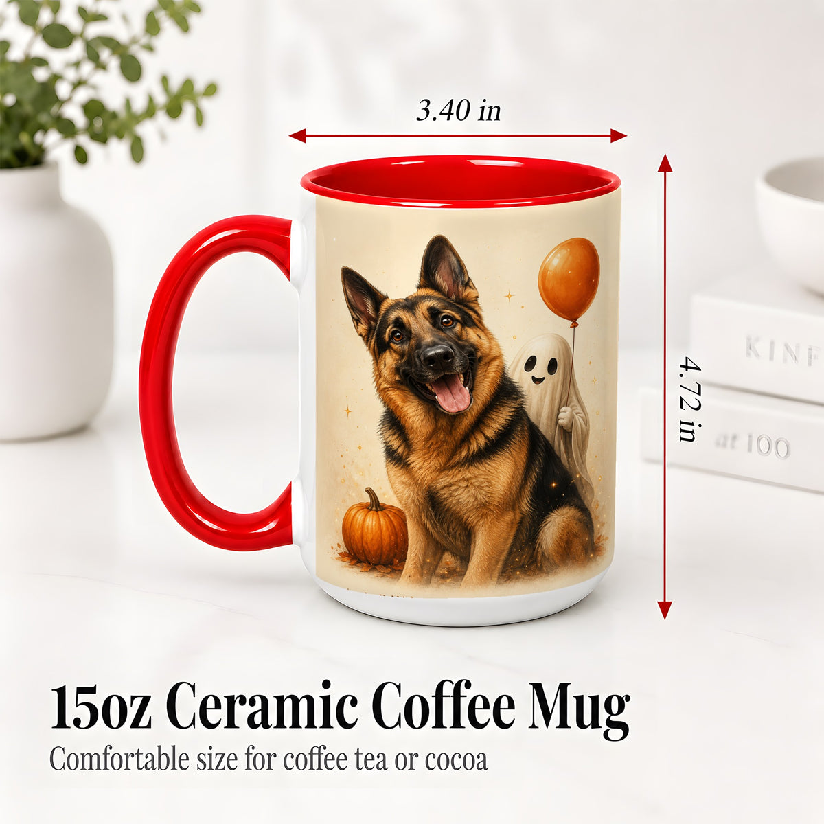 #pl[15oz|Red] German Shepherd Halloween Accent Mug, Ceramic Mug with Ghost Artwork
