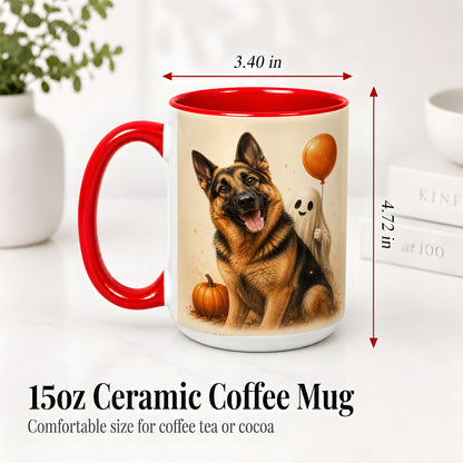 #pl[15oz|Red] German Shepherd Halloween Accent Mug, Ceramic Mug with Ghost Artwork