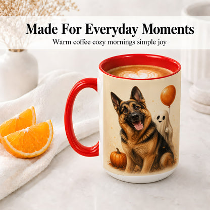 #pl[15oz|Red] German Shepherd Halloween Accent Mug, Ceramic Mug with Ghost Artwork