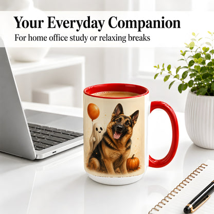 #pl[15oz|Red] German Shepherd Halloween Accent Mug, Ceramic Mug with Ghost Artwork